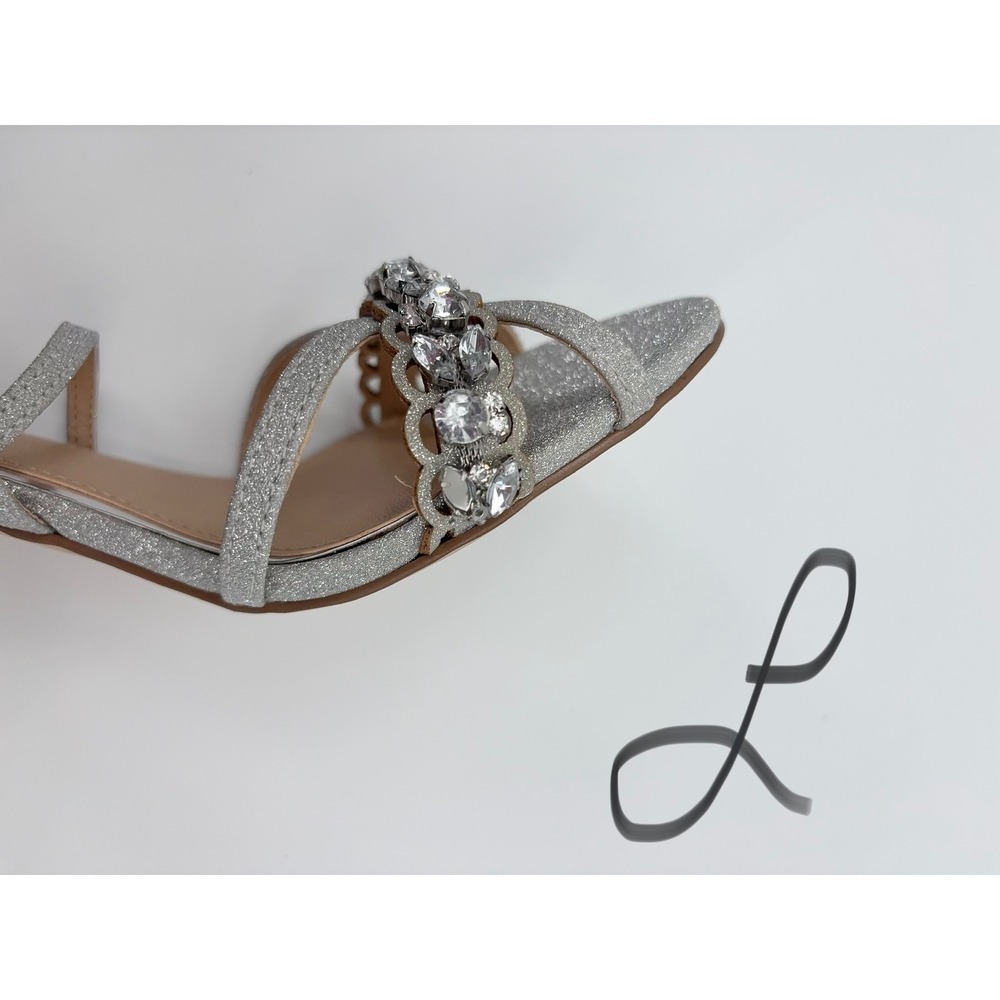 B40 Badgley Mischka Gisele Sandals 7.5 Silver Glitter Embellished Strappy - Picture 10 of 14